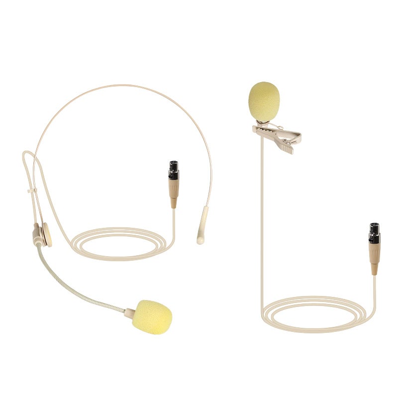 Phenyx Pro Beige Lavalier Lapel & Headset Mic Combo With Mini XLR Jack, Hands-Free Clip-on, Flexible Wired Boom Headset, Compatible With All Wireless Mic Systems - Image 1